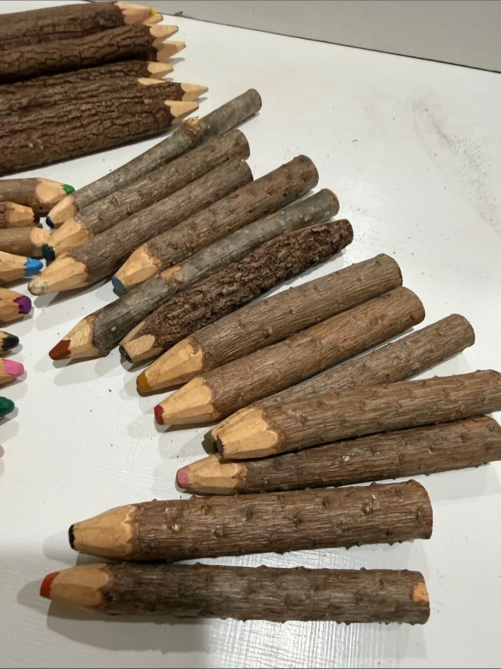 Rustic Bark Colored Pencil Set - Brown Natural Twigs Finish 33 Count